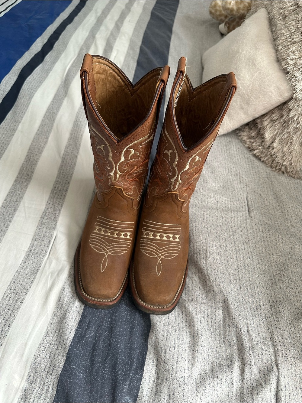 Brown Embroidered Western Cowboy Boots Big Girls Size 3